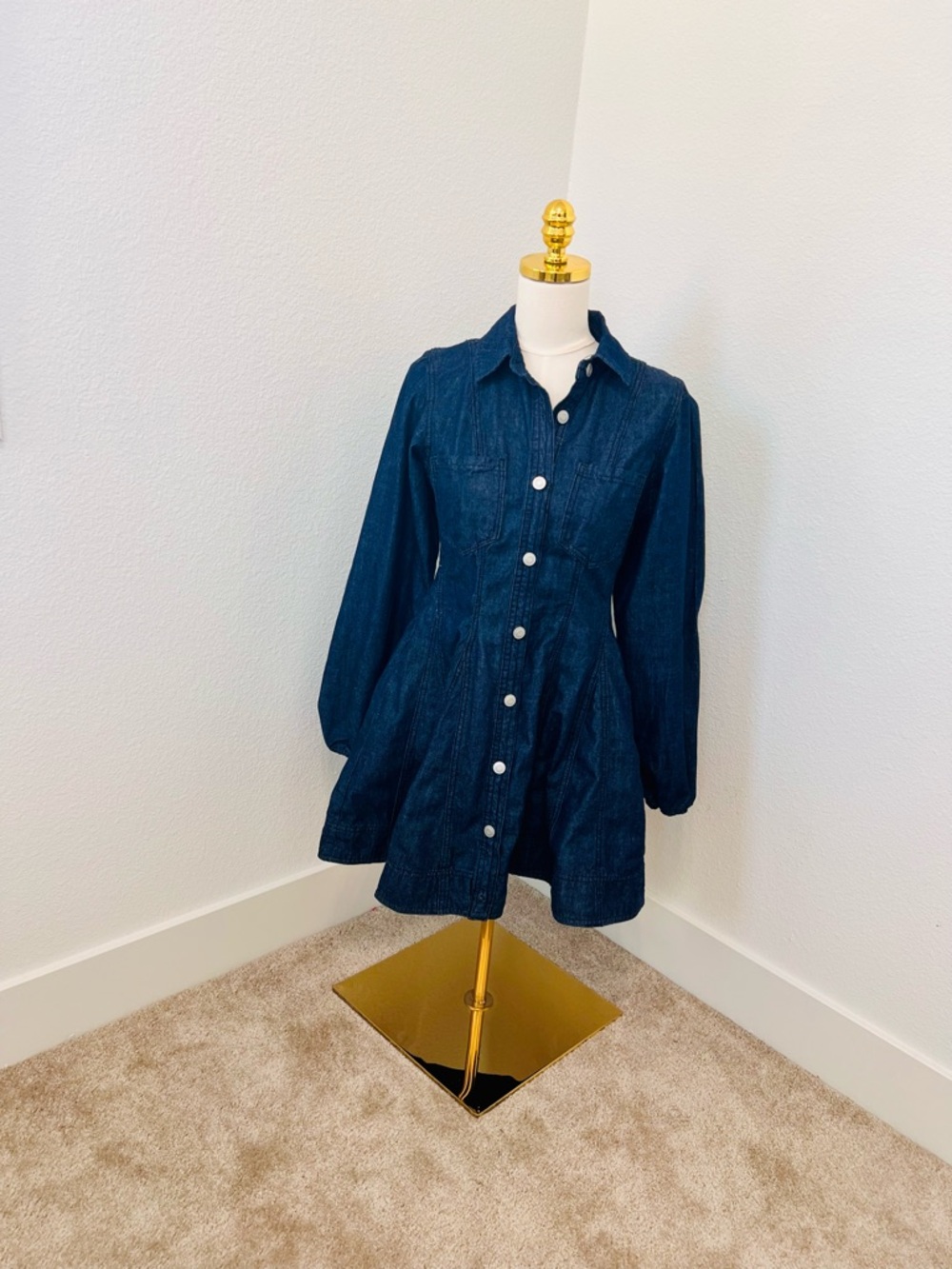 Fashion Nova Denim Button Front Mini Shirt Dress | Long Sleeve Collare - Picture 2 of 7